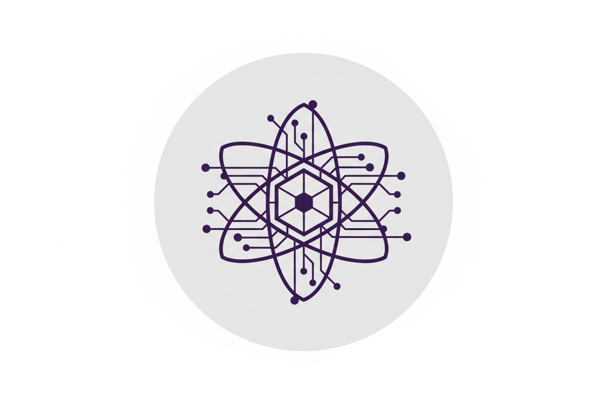 haz un icono rendondo, formato SVG,40 PX X 40 PX color #f2F2F2, un HIG TECHNOLOGY  en color 3A2C51 EN UN FONDO BLANCO